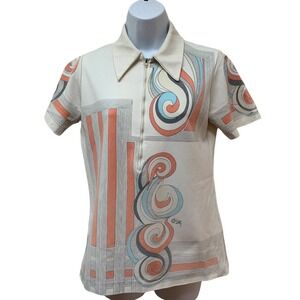 VTG Jane Colby 70'S Retro Disco 1/4 Zip Shirt Women's Top Size S Point Collar